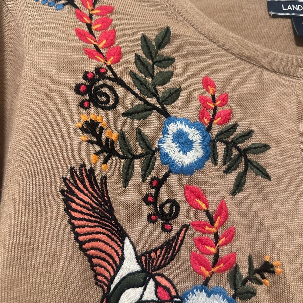 Lands' End Women's Cardigan with Embroidered Hummingbird Floral Design - Picture 4 of 7